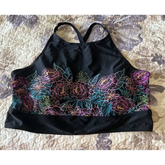 Torrid Women's Plus Size 3 (3X) Black/Pink/Turquoise Halter Swimsuit Top - Picture 1 of 7